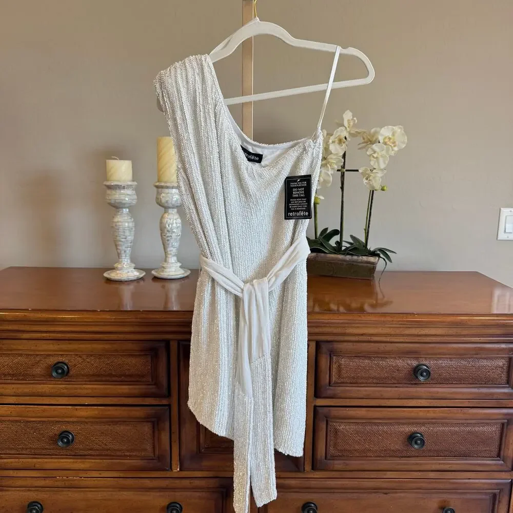 Retrofête Ella Sequin One Shoulder Dress White NWT Size M Sold Out Retail $525 - Picture 6 of 13